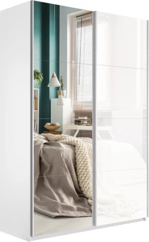 E1 shkaf kupe 2 kh dvernyy ye1 praym zerkalo belyy glyanets e1 1psz 120 b 10