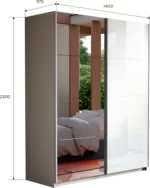 E1 shkaf kupe 2 kh dvernyy ye1 praym zerkalo belyy glyanets e1 1psz 140 b 14