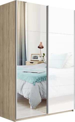 E1 shkaf kupe 2 kh dvernyy ye1 praym zerkalo belyy glyanets e1 1psz 140 s 30