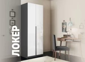 E1 shkaf mebel naya kompaniya ye1 loker raspashnoy s belym steklom i polkami e1 lcksb sh 800 dm 4