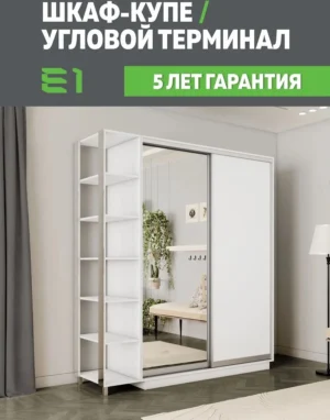 E1shkaf kupe e1 ekspress ut 2 h dvernyj dsp zerkalo belyj sneg1 0