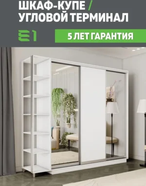 E1shkaf kupe e1 ekspress ut 3 h dvernyj zerkalo dsp belyj sneg1 0