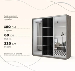 E1shkaf kupe e1 loyal 3 h dvernyj zerkalo steklo chernoe beton1 0