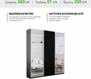 E1shkaf kupe e1 prajm 3 h dvernyj zerkalo steklo chernoe b634501 0